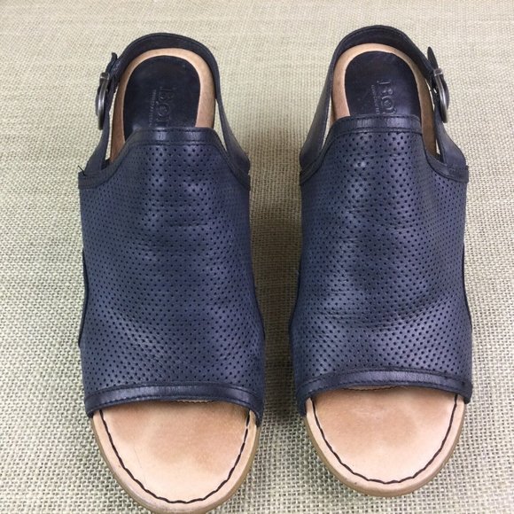 BORN Leather Peep Toe Heel Sandals - Picture 4 of 10